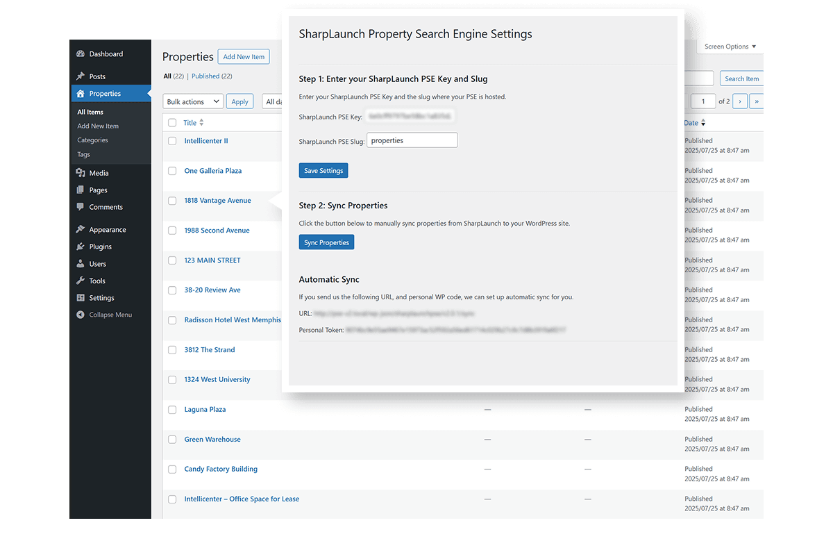 Sync SharpLaunch properties directly into WordPress